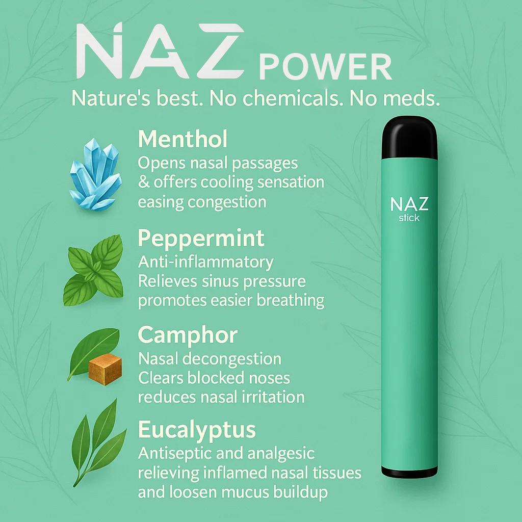 NAZ Electric Nasal Inhaler Stick - Portable Essential Oil Aromatherapy Vaporizer for Sinus Relief Congestion Energy Boost Non-Medicated Cool Refreshing 3-Pack Mixed Fruit Flavors Natural Menthol Peppermint Camphor