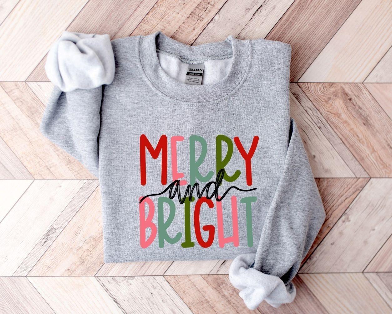 Merry and Bright Sweatshirt, Christmas Sweatshirt, Family Christmas Crewneck, Merry Christmas Sweatshirts for Women, Cozy Winter Pullover, Cute Xmas Graphic Sweater, Holiday Party Apparel, Christmas Gift for Her, Matching Family Shirt