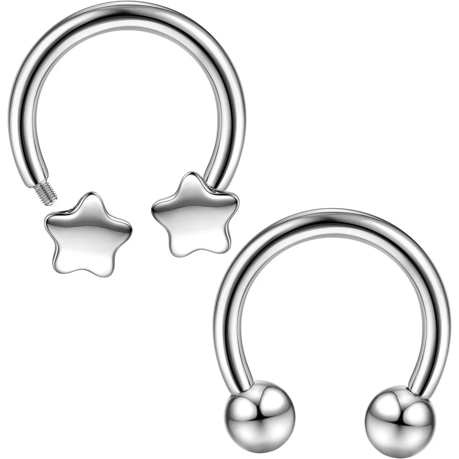 MILACOLATO 2PCS G23 Titanium Septum Rings for Women & Men - Implant Grade, Available in 8mm, 10mm, 12mm, for Horseshoe Piercing Jewelry
