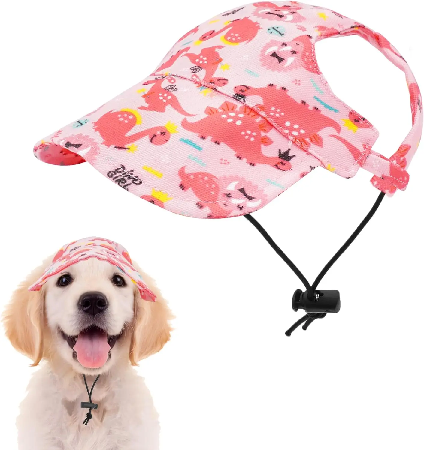 Dinosaurs Sun Hats for Small Medium Dogs Pink Dino Dog Baseball Cap Dog Trucker Hats with Ear Holes M