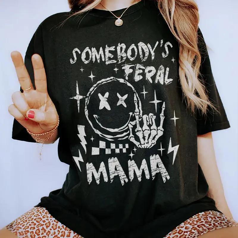 Comfort Colors Somebody's Feral Mama Shirt, Cool Mom Shirt, Sarcastic Mom Tshirt,  Anxiety Mom Shirt, Funny Mom Shirt, Funny Shirts For Mom, Graphic Tshirt, Y2K Shirts, Vintage Tees, Trendy Tshirt, Womens Tshirt, Unisex Tshirt, Womens Top, Womenswear