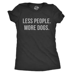 Womens Less People More Dogs T shirt Funny Pet Puppy Mom Lover Tee for Ladies Funny Womens T Shirts Cute Vintage Fashion Casual Ladies T-Shirt Gift Introvert Tops for Women Funny Dog Top Women's Novelty Tees Black