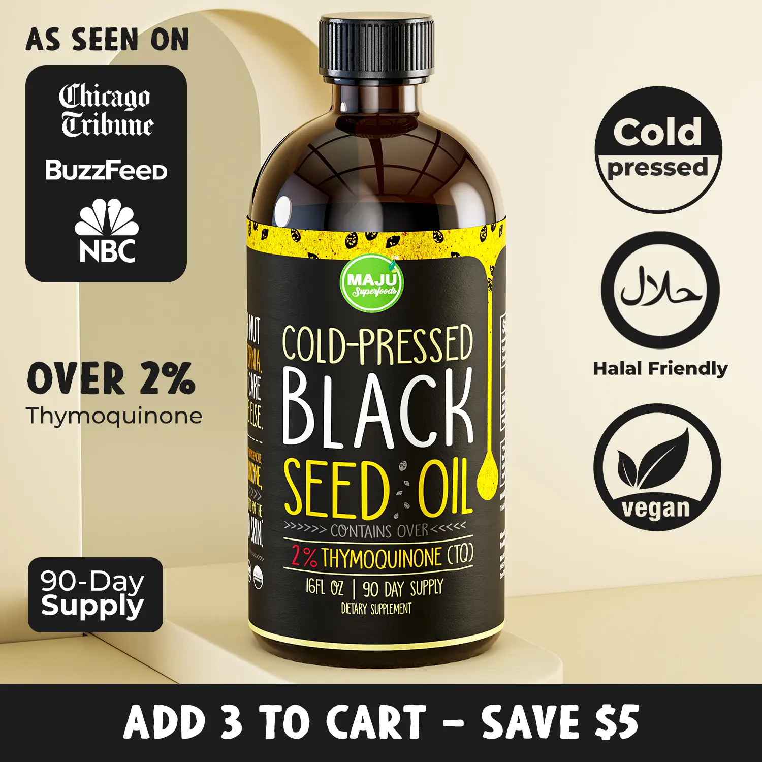 MAJU Light & Potent Black Seed Oil (16oz) - Edible Health Supplement, Organic, Cosmetic & Consumable, Light Color, Taste of Comfort