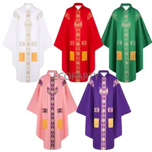 2024 New Priest Celebrant Chasuble Catholic Church Father Mass Vestments Robe with Tassel Clergy Robe