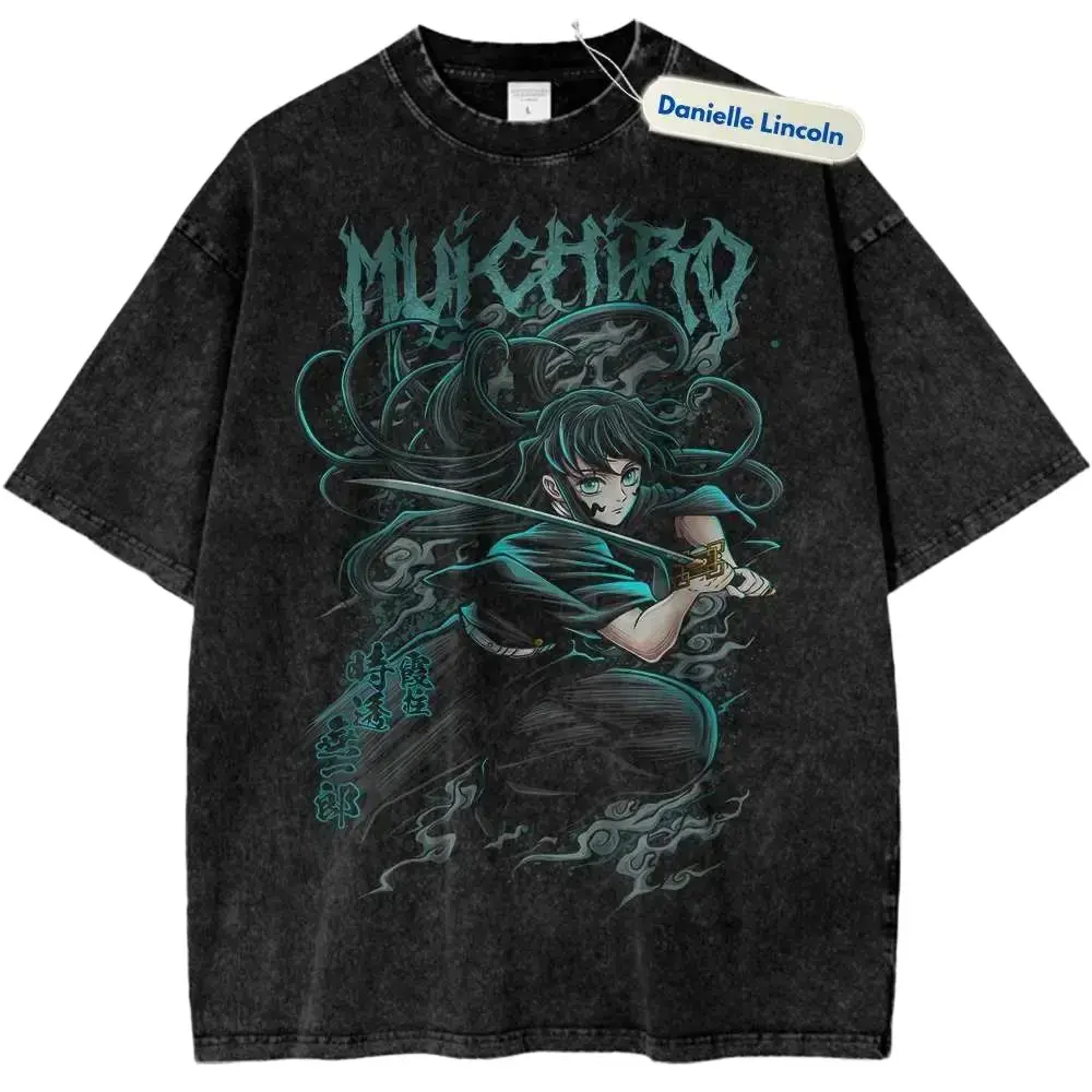 Men's Demon Slayer Muichiro Tokito Cotton Vintage Crew Neck Short-Sleeve T-Shirt - Manga Fan Gift, Menswear Apparel