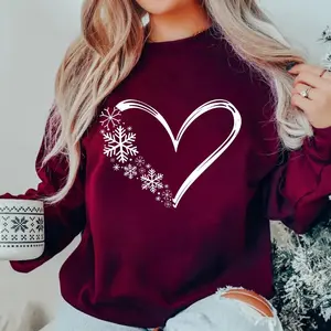 Snowflake Sweatshirt, Christmas Sweatshirt, Women Holiday Shirt, Snow Flake Heart Sweater, Snow Sweatshirt, Christmas Gift Shirt, Winter - EVA RAMOS