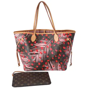 Pre-owned Louis Vuitton Canvas Tote Bags Neverfull MM Tote Multicolor Monogram Jungle Dots M41979 Poppy Pink