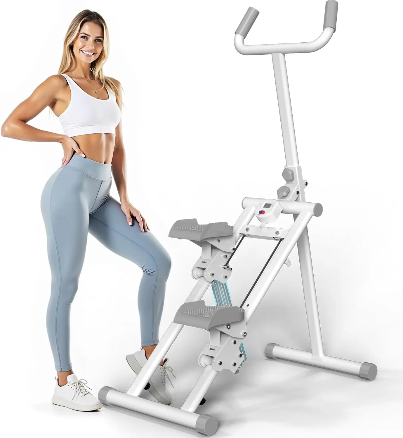 Foldable Stair Stepper - 3 Resistance Levels, Compact Fold, Handle Bar, Unisex Cardio Workout Home Gym Exercise Machine