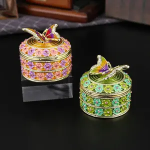 Vibrant Zinc Alloy Butterfly Jewelry Box, Rhinestone Floral Accessory Organizer, Solve Necklace Tangles & Vanity Clutter, Trendy Fantasy Garden Decor