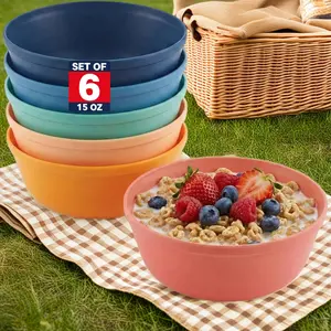 Plastic Bowls Set of 6 – 15oz Multipurpose Deep Salad & Pasta Bowls, Stackable Kitchen Bowls for Home, Kids & Parties, BPA-Free Food Grade, Assorted Cute Colors
