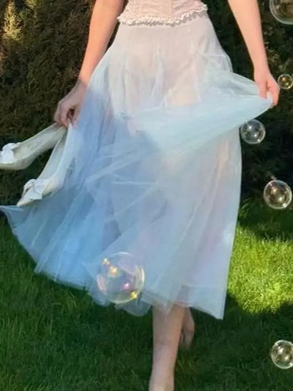The Blue Lily Gauze Skirt - Light, Soft, Drapey Lightweight Fabric - Minimalist Women's Bottoms for Casual Elegance, Effortless Beauty - Pair with Blouses for Graceful Movement SwimWeek