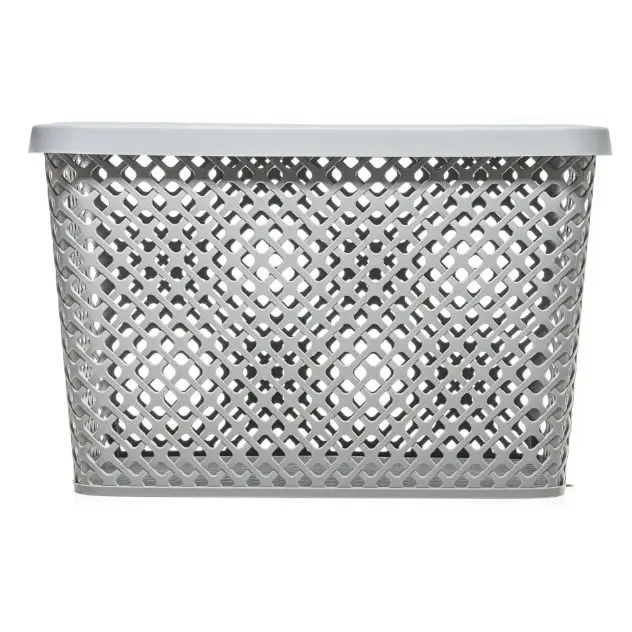 Gray Extra Large Woven-Look Plastic Storage Basket with Lid Gray Extra Large Woven-Look Plastic Storage Basket with Lid