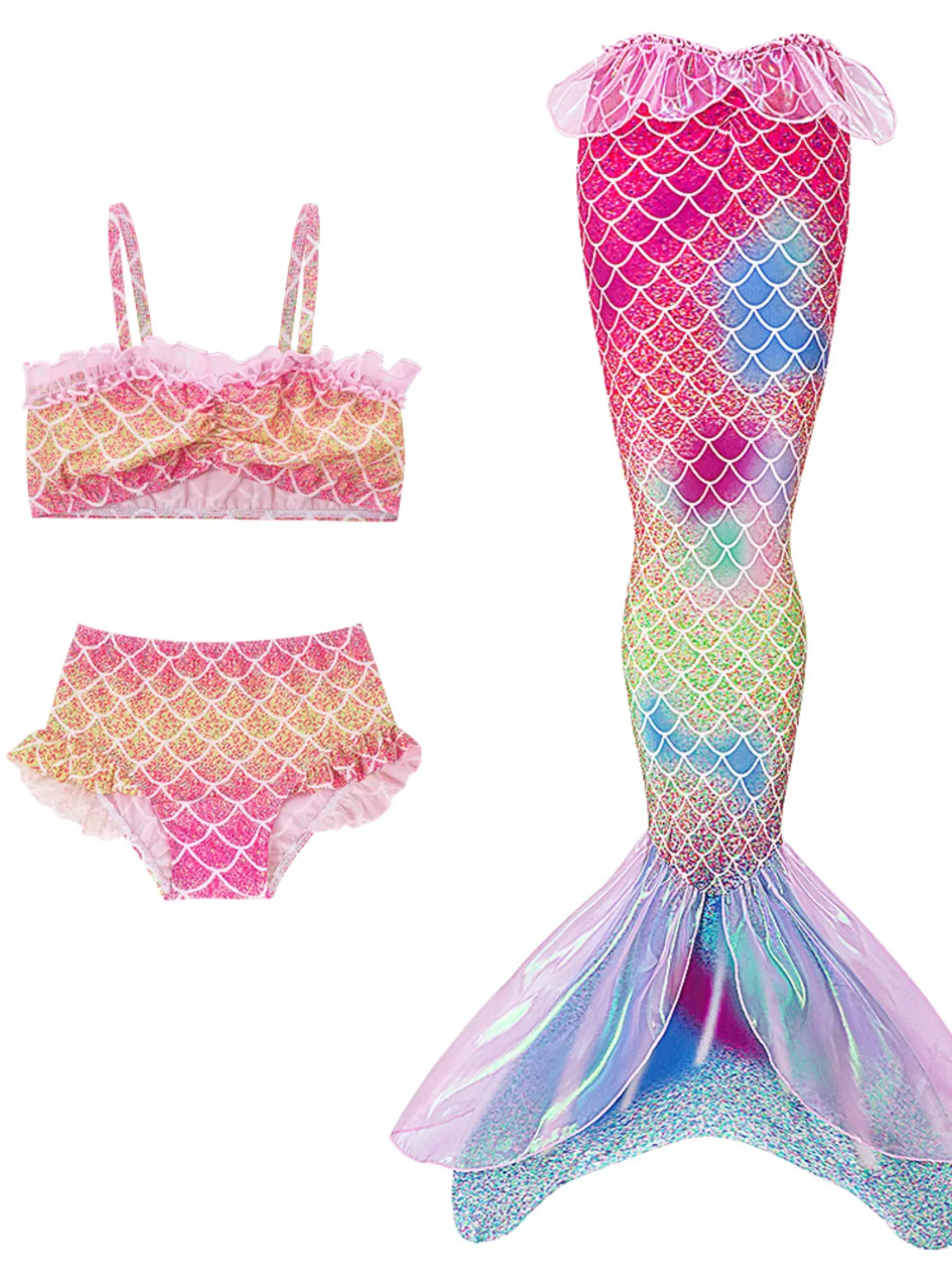 Girls Mermaid Swimsuit Set, Princess Bikini Swimwear with Mermaid Tail Skirt, Children Beach Swimming Performance Costume, Swimwear Sets, Swimsuit Tie Bathing, Toddler Swimsuit, Childrens Swimwear, Summer Swimwear