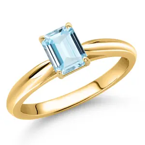 10K Yellow Gold Sky Blue Aquamarine Engagement Ring For Women | 0.50 Cttw | Emerald Cut 6X4MM | Gemstone March Birthstone | Wedding Engagement Anniversary Ring For Women