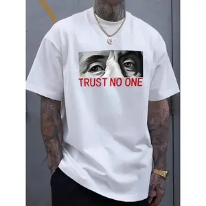 Men's "Trust No One" Graphic T-Shirt , Short Sleeve, Round Neck, Micro Bullet Pattern, Machine Washable, All-Season Wear