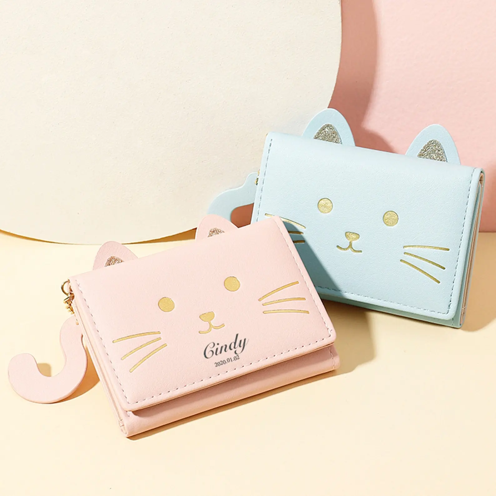 Personalized Cute Wallet Women Small Trifold Wallet,Cat Wallet,Travel Wallet,Credit Card Holder Wallet, ID Card Holder,Card Sized Wallet