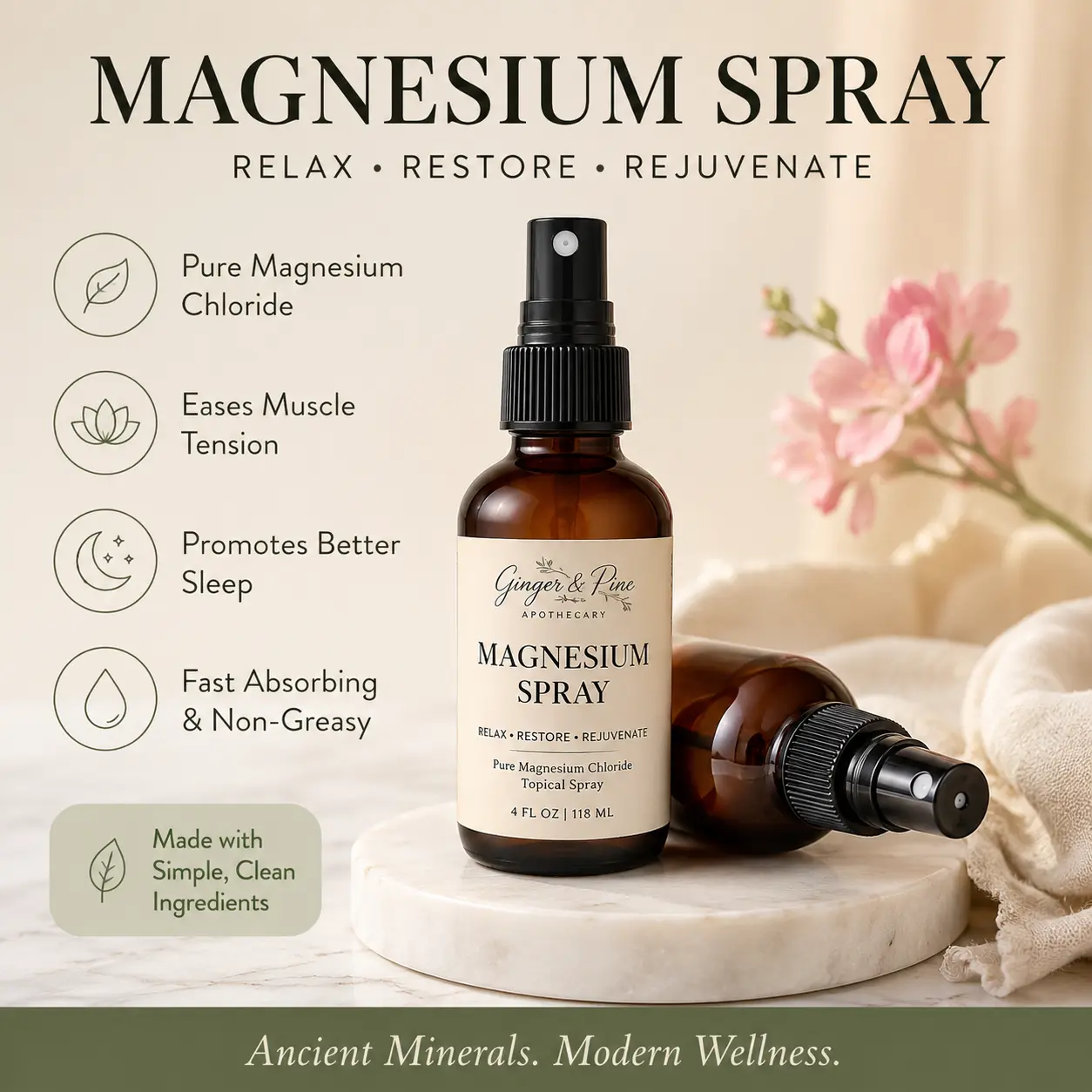 Daily Magnesium Spray, Skincare Moisturizing Mist for Muscle Recovery & Relaxation