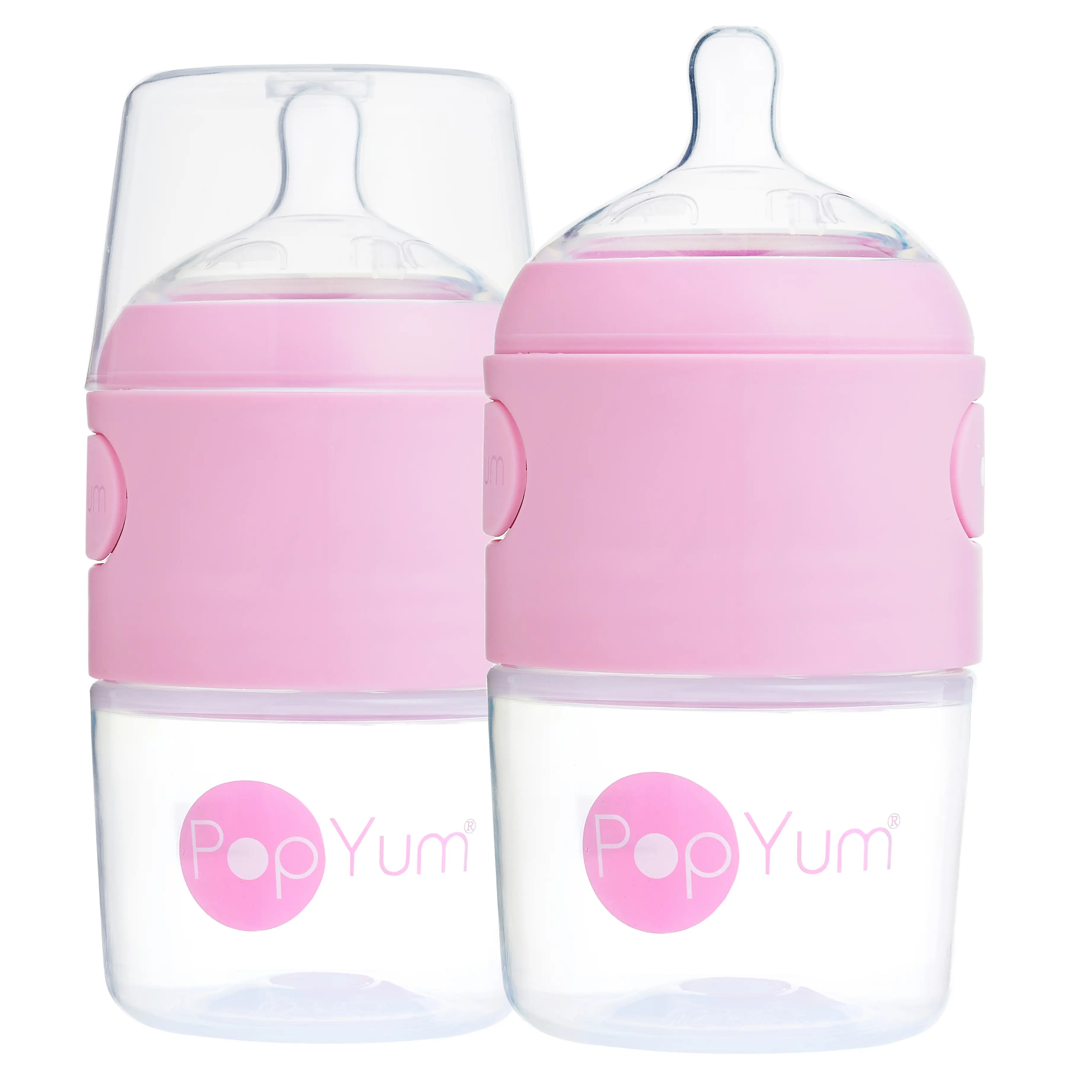 PopYum 5oz Pink Anti-Colic Formula Making Baby Bottle, 2-Pack with #1 Slow Flow Nipples