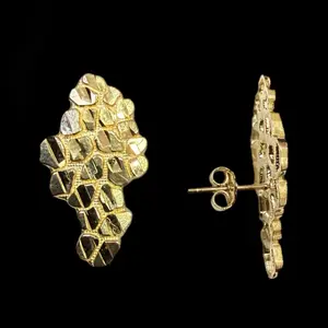 Ali Jewelers 10 Karat Gold Nugget Stud Earrings, Push Back Closure, Nugget Earrings, Gold Nugget Earrings