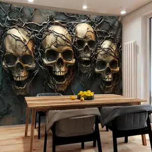 Extra Large Gothic Skull and Vine Wall Tapestry - Polyester, Horror-Themed Decor for Living Room, Bedroom, Office - Includes Free Hanging Clips, Living Room Accent | Gothic Design | Woven Texture, Gothic Home Decor Decoration