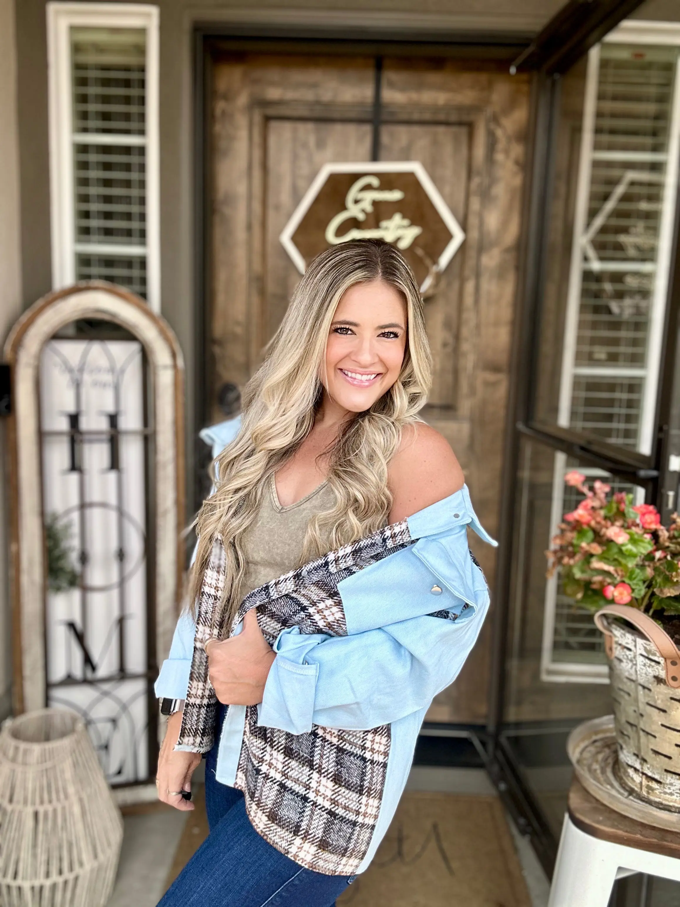 Plaid Color Block Jean Jacket