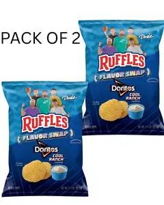 Pack of 2 Ruffles Potato Chips Flavor swap Doritos Cool Ranch Flavored Snack Chips, 2.25 oz Bag (63.7 g) each Dude Perfect