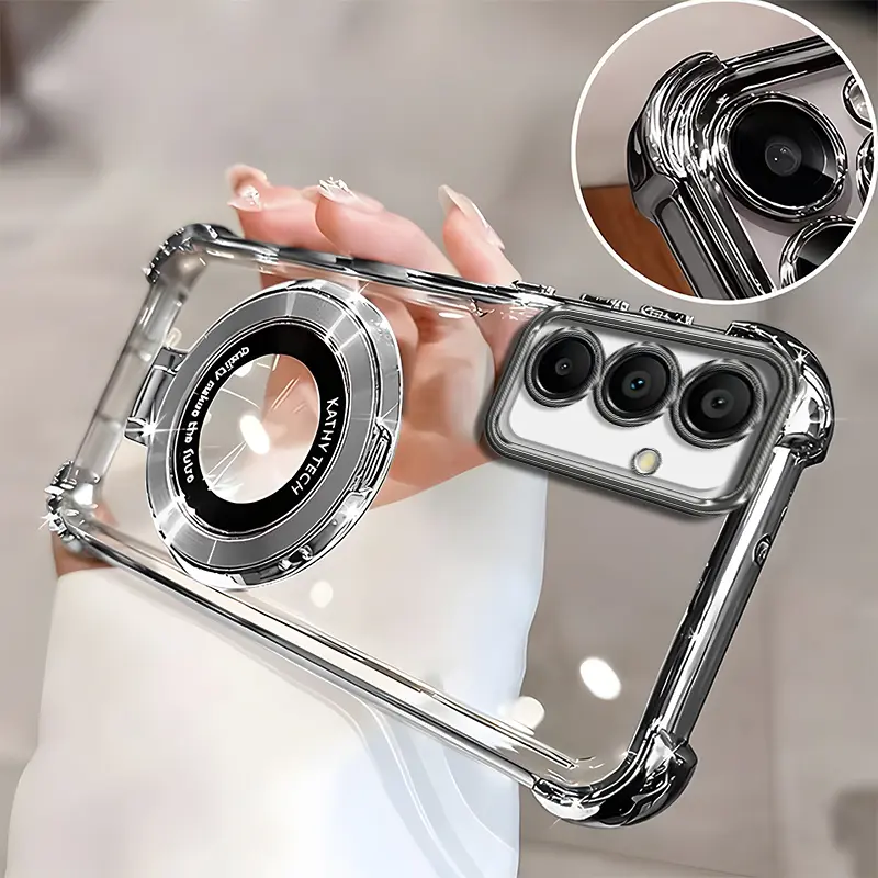 Suitable for [Galaxy A15] high-end phone case🥰, Electroplated Luxury Clear Phone Case with Ring Stand Holder 4-Corner Shockproof Camera Protective Cover 952
