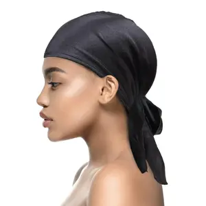 DONNA Women's Satin Wrap Scarf Headband in Black Silk for Hair Protection