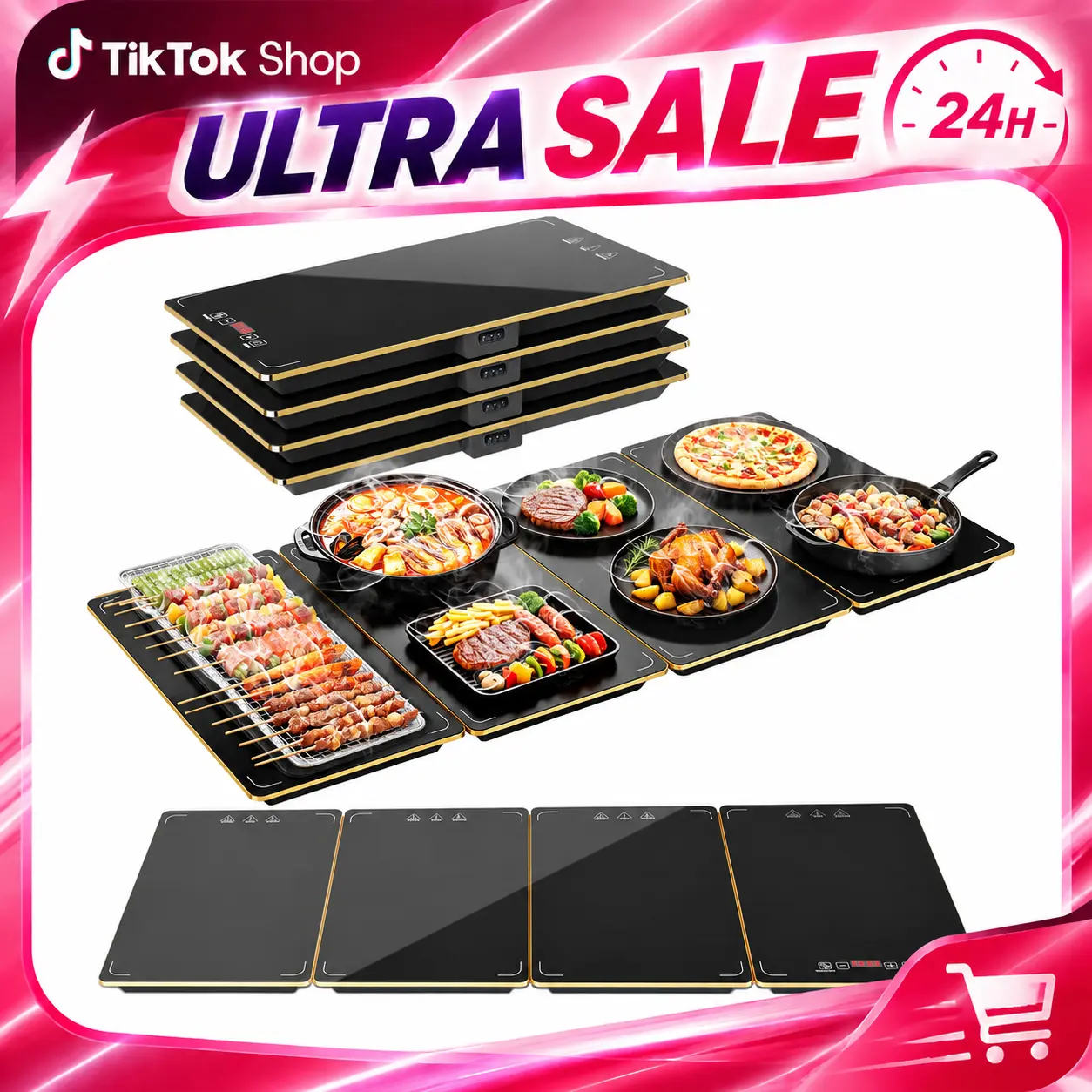 33x15 inch Electric Warming Tray - 4-in-1 Kitchen Food Warmer with 9 Temp Settings, Timer, Glass Surface, Modular Hot Plates for Family Dinners, Holidays, Events #TikTokShopDealsforYouDays