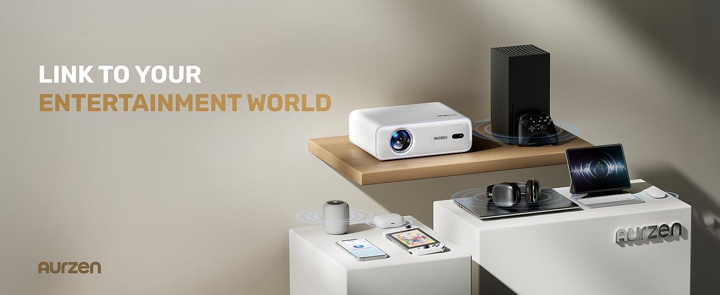 Aurzen EAZZE D1 Smart Projector - Native 1080P, 200 Lumens LCD Panel, WiFi, Bluetooth, Built-in APP, Auto Focus/Keystone, 16W Dolby Audio Speakers, HDR10, USB, Multi-Mounts, Portable Mini Home & Outdoor Movie Projector