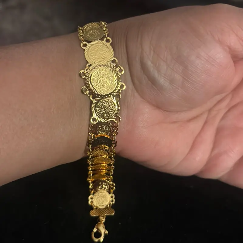 24k gold plated coin bracelet adjustable