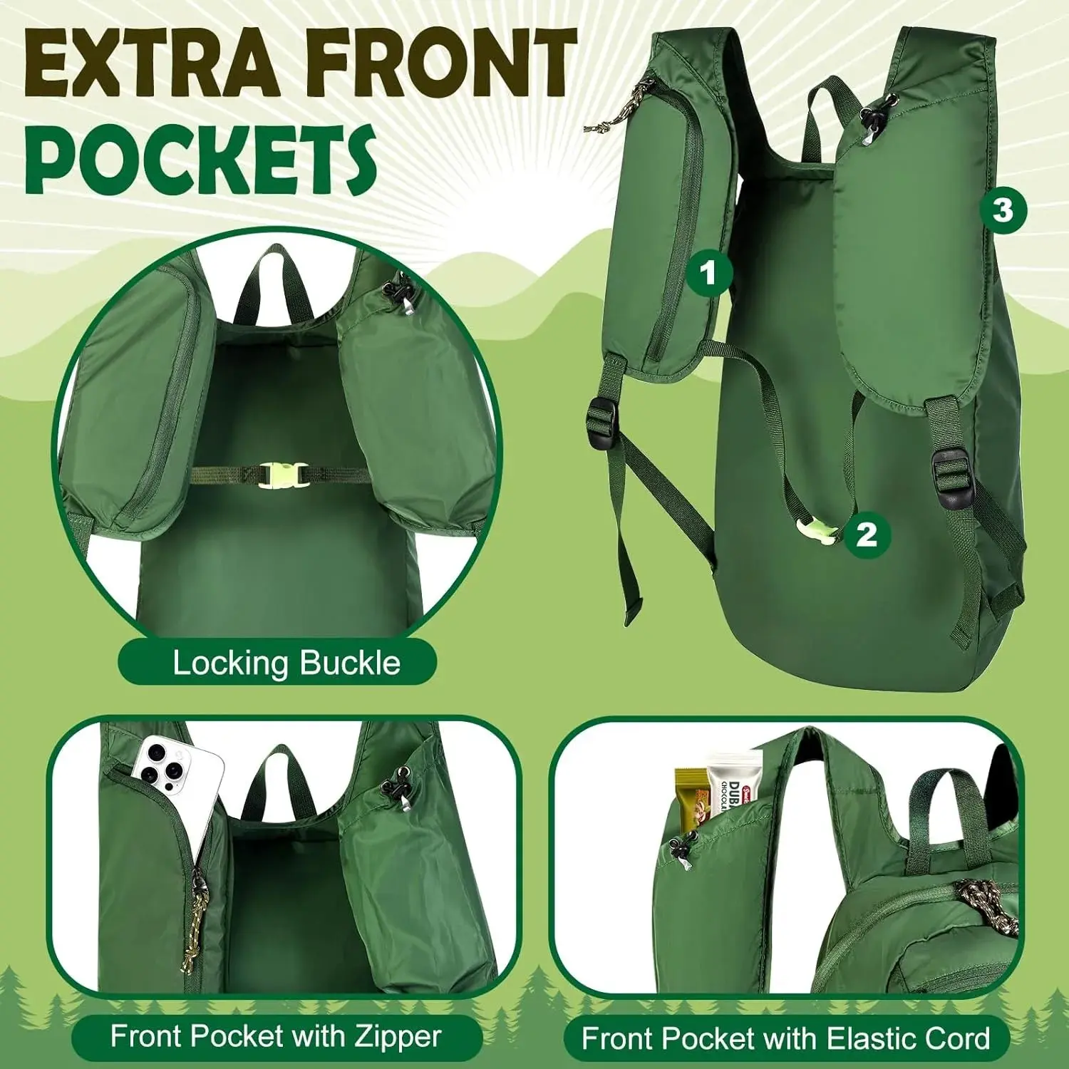 12L Ultralight Thin Polyester Foldable Compact Daypack for Men, 0.39 lbs, 16.7"x10.2"x6.7", 5.9"x5.9"x2", Strap Pockets, Breathable Contoured Straps, Water-Resistant, Durable, Office/School Supplies Compatible, Daily Commuting Hiking Bag (16), 12L Organiz
