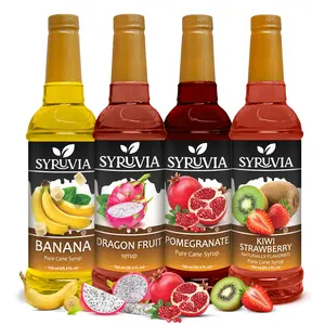 Syruvia Premium Flavored Collection, Variety Pack – Banana, Dragon Fruit, Pomegranate & Kiwi Strawberry Syrup – Perfect for Cocktails, Mocktails, Lemonades & More – 25.4 Fl oz Bottles (4 Pack)
