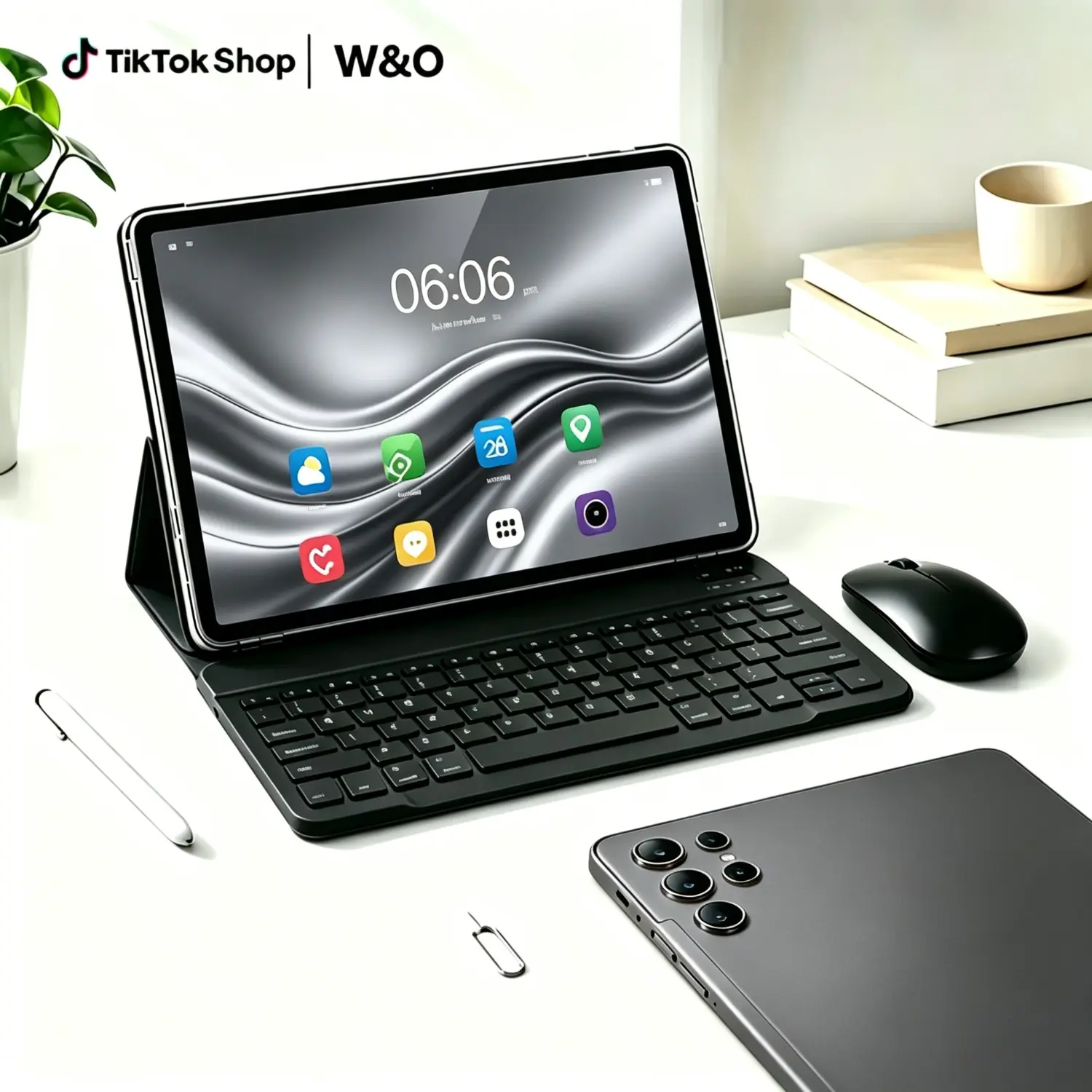 W&O X9 10.1" IPS Android 15 Tablet, 8GB RAM 256GB ROM, 8000mAh All-Day Battery, Dual WiFi + SIM Cellular, 9-in-1 Keyboard Mouse Stylus Case Bundle, High-Performance Tablet for Streaming, Gaming & Productivity