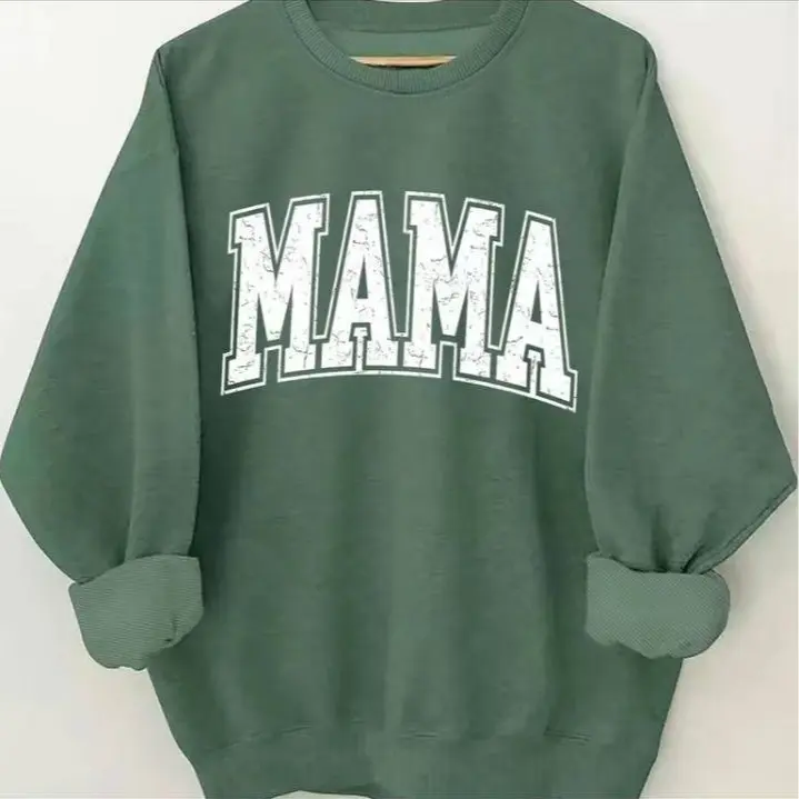 Soulful Women's "MAMA" Letter Print Round Neck Sweatshirt, 'Mama' PUFF Crewneck Sweater, Comfy Mama Sweatshirt Fall Clothes, Fashion Women's Top for Daily Wear, Womenswear