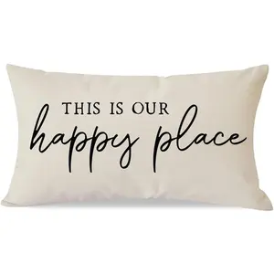This is Our Happy Place Pillowcase Covers 12x20 Inch Modern Farmhouse Outdoor Decorations Lumbar Decorative Throw Pillows Cases Cushion Covers for Living Room Bedroom Porch Couch Sofa Decor