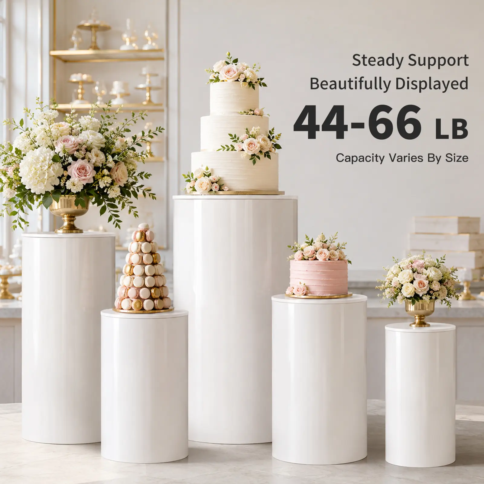 Round Cylinder Stand Set, Large Column Pedestal for Dessert Cake Display, Wedding Party Table Centerpiece for Birthday Baby Shower Graduation, DIY Floral Decor, 44-66lbs Capacity