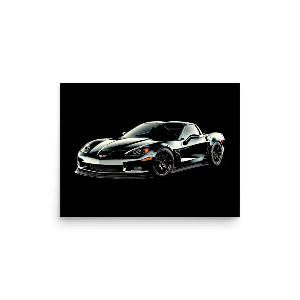 Black C6 Corvette Z06 Wall Art Poster for Vette Drivers Man Cave Office Garage
