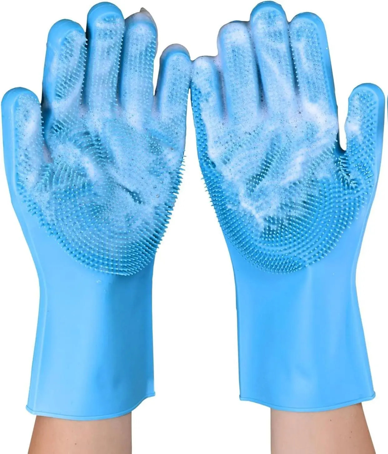 Silicone Dishwashing Gloves, Kitchen Gloves for Washing Dishes Reusable Waterproof Dishwashing with Cleaning Brush