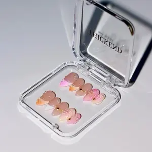 Thickend Floral Set Press-On Nails 10pcs Pastel Pink Peach Almond Nails with 3D Flower Accents Luxury Press-Ons for Spring Vibes