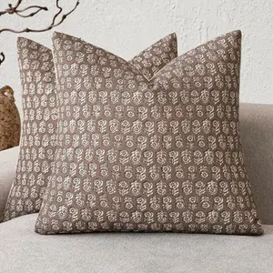 Set of 2 Vintage Floral Throw Pillow Covers 18x18 – Neutral Boho Cushion Cases for Farmhouse Home Decor, Soft Pillow Covers for Sofa, Couch, Bedroom & Outdoor Living (Pillow Inserts Not Included), Brown