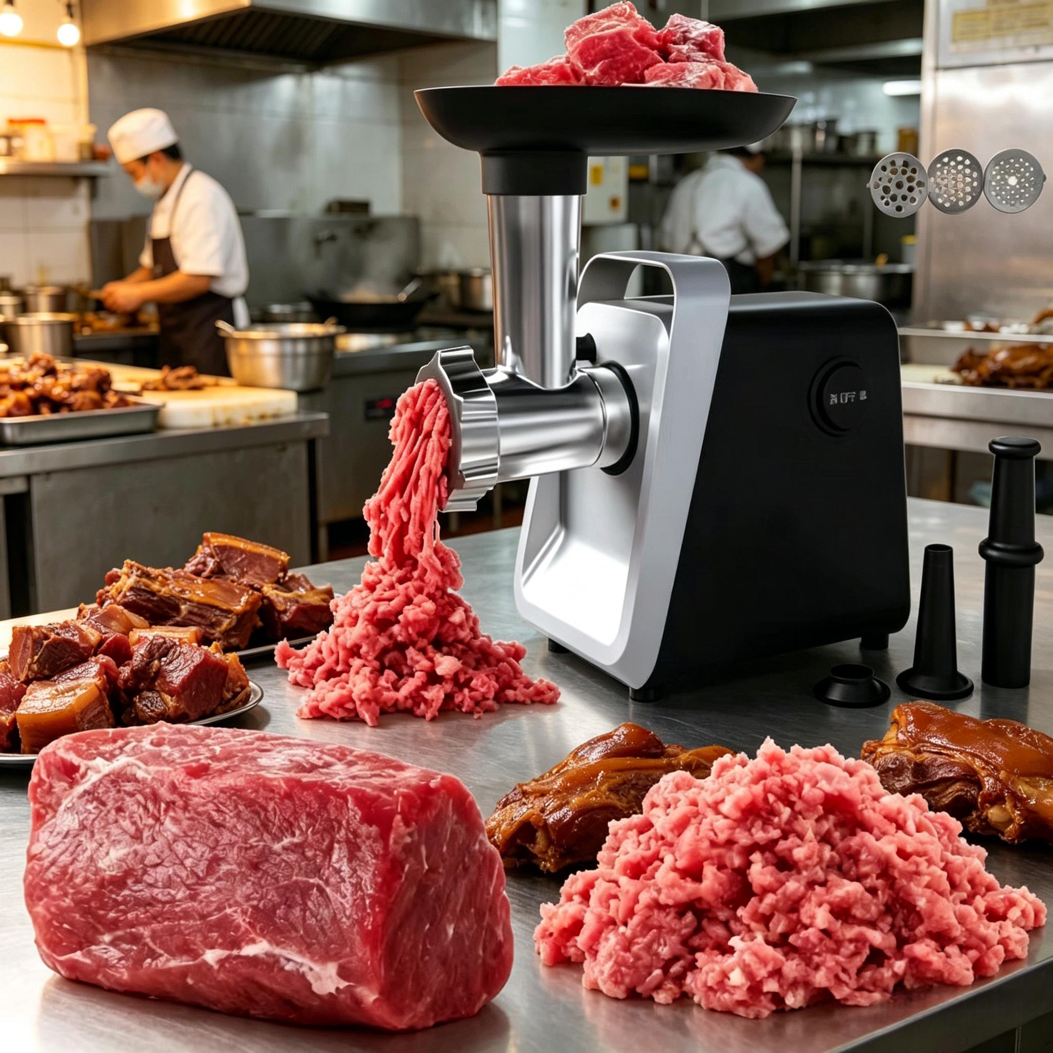 2800W electric meat grinder, stainless steel meat grinder, equipped with 2 blades, sausage tube, and Kubbe kit, suitable for use in home kitchens with American standard plugs