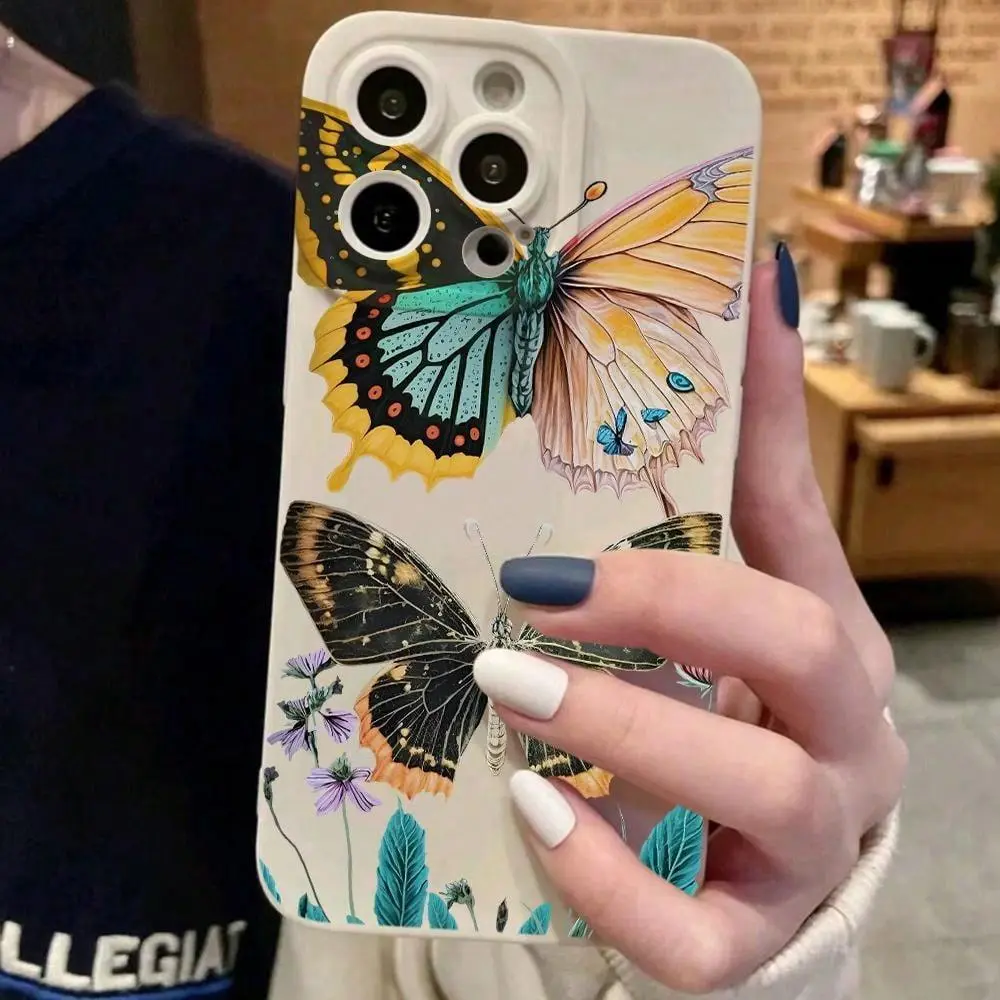 Butterfly Pattern Phone Case, Anti-drop Decorative Phone Protector Cover, Phone Accessories Compatible with iPhone 12 13 14 15 Pro Max Galaxy