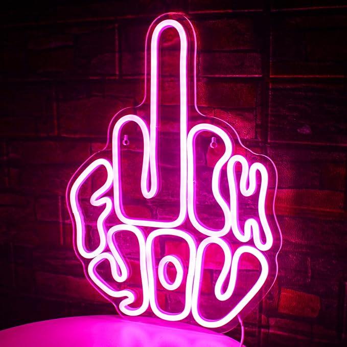 Letters Gesture Neon Signs for Wall Pink LED Neon Lights USB Neon Wall Light Neon Bar Light Up Sign for Bedroom Party Pub Game Zone Decoration