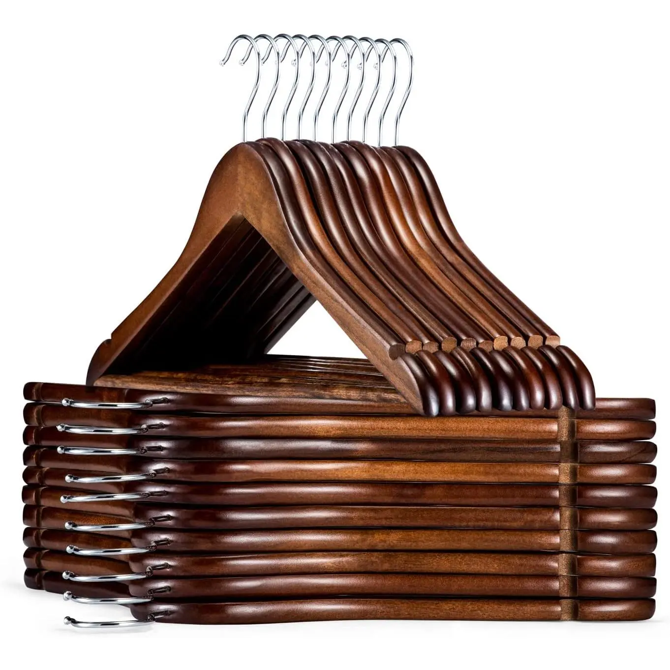 Wooden hangers 30 pack solid wood coat hangers heavy duty smooth finish bulk wooden hangers with 360swivel chrome hook highgrade wooden clothes hanger bamboo hangers for adult