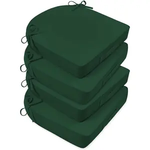 Patio Chair Cushions, 4 count Memory  Furniture Cushion, Forest Green, 19x19x3 Round Corner,  Outdoor Seat Cushions with Handle and Attached Straps