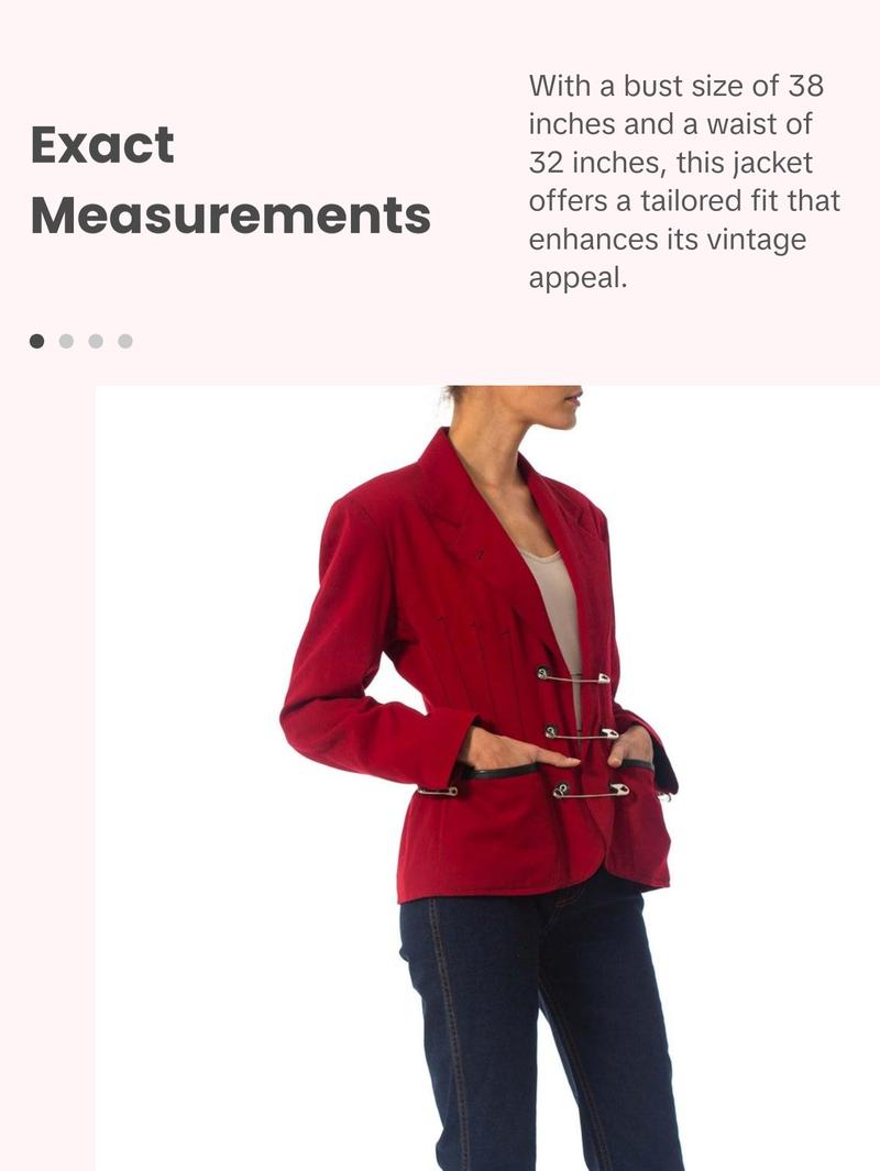 1980S JEAN PAUL GAULTIER Red Wool Very Rare Jacket With Leather And Oversized Safety Pin Details