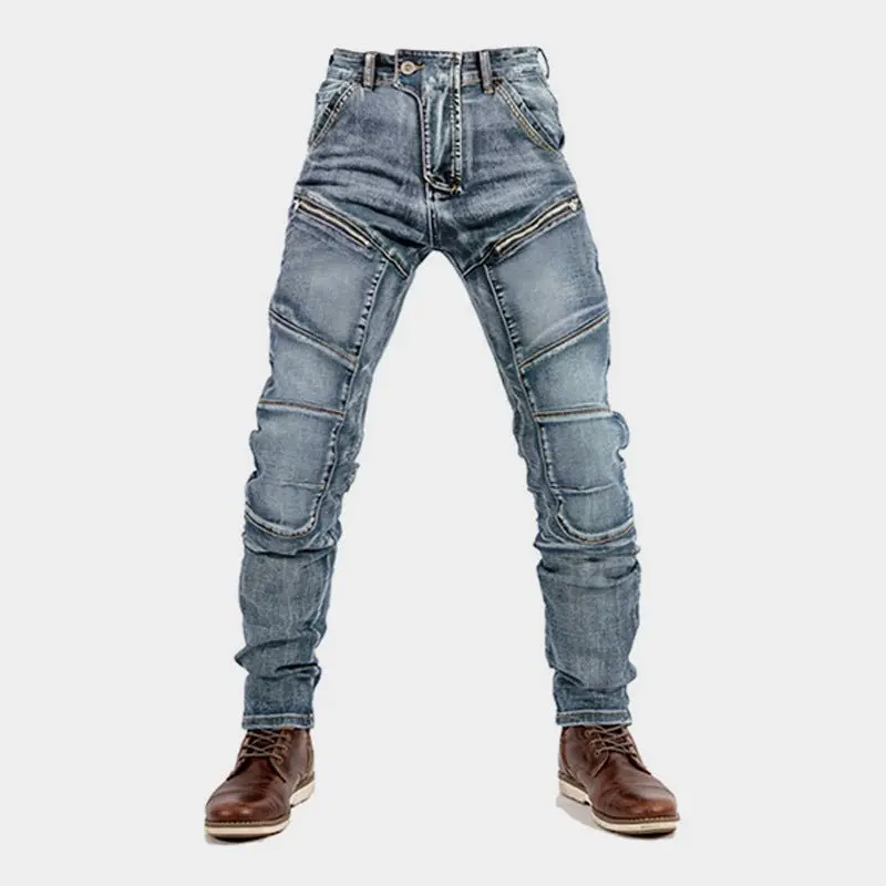 Cross-border European and American Motorcycle Kevlar Double Zipper Riding Pants Four Seasons Motorcycle Slim-fit Jeans Racing Anti-fall Pants