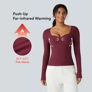 Halara Sweetheart Neck Push-Up Long Sleeve Casual Warming Top A/B Cup