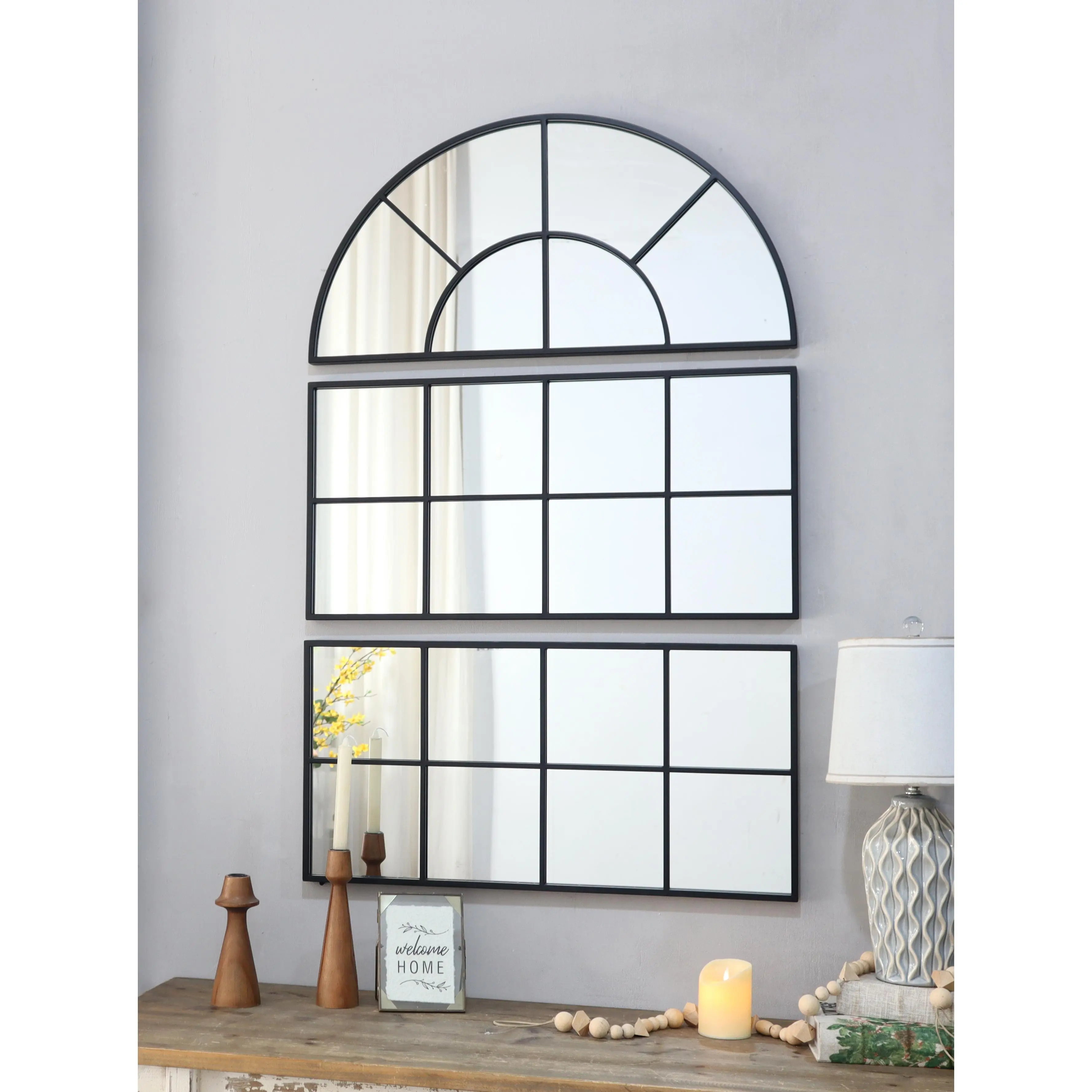 Large Arched Wall Mirror 30x45 Inch Three Separate Sections Wall Mounted Mirror for Living Room Bedroom Entryway Hallway Decor Full Length Mirror with Arched Top, Home Furniture and Household Product Search Terms for US Online Shopping